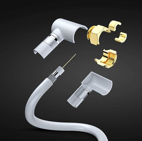 RG6 COAXIAL Cable with 90-Degree Angled Connector - 2ft / White - Triple Shielded, Non-Oxygen Copper Cable Wire for TV, Internet & More - Flexible Coax Cable Cord in Saudi Arabia