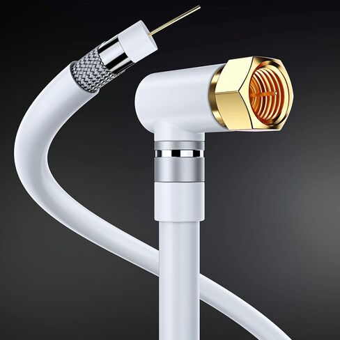 RG6 COAXIAL Cable with 90-Degree Angled Connector - 2ft / White - Triple Shielded, Non-Oxygen Copper Cable Wire for TV, Internet & More - Flexible Coax Cable Cord in Saudi Arabia