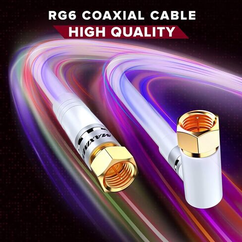 RG6 COAXIAL Cable with 90-Degree Angled Connector - 2ft / White - Triple Shielded, Non-Oxygen Copper Cable Wire for TV, Internet & More - Flexible Coax Cable Cord in Saudi Arabia