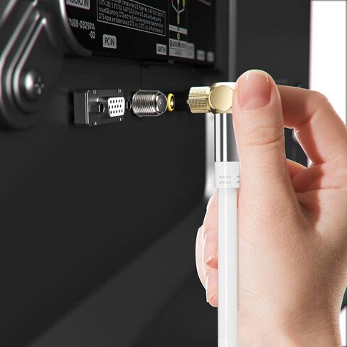 RG6 COAXIAL Cable with 90-Degree Angled Connector - 2ft / White - Triple Shielded, Non-Oxygen Copper Cable Wire for TV, Internet & More - Flexible Coax Cable Cord in Saudi Arabia