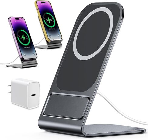 شاحن لاسلكي لشاحن Magsafe، حامل شحن سريع بقدرة 15 وات كحد أقصى لهواتف iPhone 13/13 Pro/13 Pro Max/Mini/12/12 Pro/12 Pro Max/11/XS/8 مع شاحن QC3.0 (أسود) in Saudi Arabia