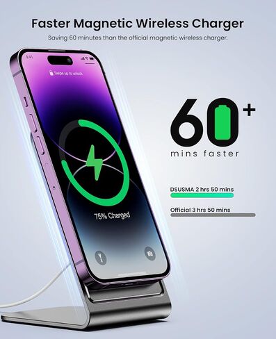 شاحن لاسلكي لشاحن Magsafe، حامل شحن سريع بقدرة 15 وات كحد أقصى لهواتف iPhone 13/13 Pro/13 Pro Max/Mini/12/12 Pro/12 Pro Max/11/XS/8 مع شاحن QC3.0 (أسود) in Saudi Arabia