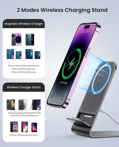 شاحن لاسلكي لشاحن Magsafe، حامل شحن سريع بقدرة 15 وات كحد أقصى لهواتف iPhone 13/13 Pro/13 Pro Max/Mini/12/12 Pro/12 Pro Max/11/XS/8 مع شاحن QC3.0 (أسود) in Saudi Arabia