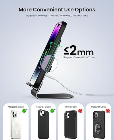 شاحن لاسلكي لشاحن Magsafe، حامل شحن سريع بقدرة 15 وات كحد أقصى لهواتف iPhone 13/13 Pro/13 Pro Max/Mini/12/12 Pro/12 Pro Max/11/XS/8 مع شاحن QC3.0 (أسود) in Saudi Arabia
