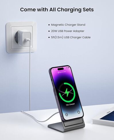 شاحن لاسلكي لشاحن Magsafe، حامل شحن سريع بقدرة 15 وات كحد أقصى لهواتف iPhone 13/13 Pro/13 Pro Max/Mini/12/12 Pro/12 Pro Max/11/XS/8 مع شاحن QC3.0 (أسود) in Saudi Arabia