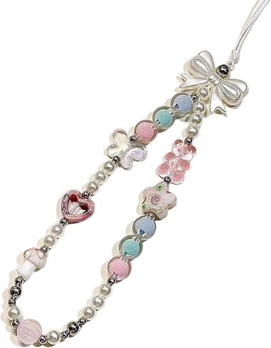 2PCS Phone Charm Y2K Phone Charms Strap Crystal Butterfly Flower Pearl Beaded Phone Lanyard Jewelry Phone Chain for Girls Women in Kuwait