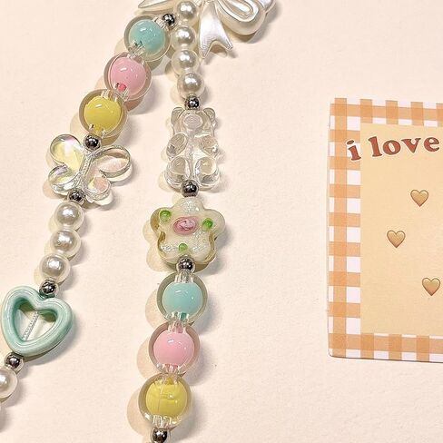 2PCS Phone Charm Y2K Phone Charms Strap Crystal Butterfly Flower Pearl Beaded Phone Lanyard Jewelry Phone Chain for Girls Women in Kuwait