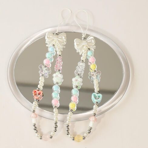 2PCS Phone Charm Y2K Phone Charms Strap Crystal Butterfly Flower Pearl Beaded Phone Lanyard Jewelry Phone Chain for Girls Women in Kuwait