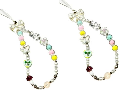 2PCS Phone Charm Y2K Phone Charms Strap Crystal Butterfly Flower Pearl Beaded Phone Lanyard Jewelry Phone Chain for Girls Women in Kuwait