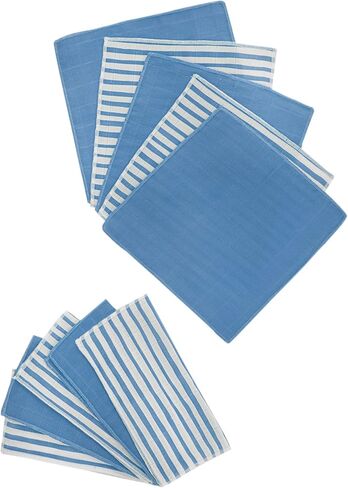 Muslin Baby Washcloths -%100 Organic Turkish Cotton - Natural Baby Wipes - Newborn Essentials Registry for Baby Boys Girls - Ultra Soft Absorbent - 10 Pack - 9" X 9" (Blue) in Saudi Arabia
