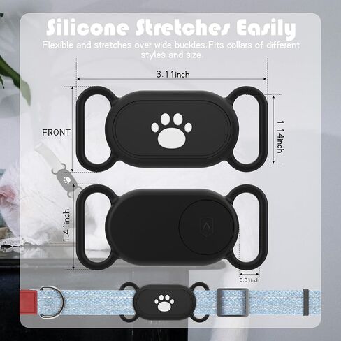 Seltureone Galaxy SmartTag 2 Collar Holder for Dogs and Cats Flexible Silicone Galaxy SmartTag 2 Case Holder, Ultra Easy to Clean SmartTag 2 Silicone Case for Pet Tracking - Bone Pattern(Black,Black) in Saudi Arabia