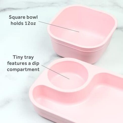 Re-Play 5pc Tiny Dining Set Feeding Supplies for Babies and Toddlers, Includes Food Tray, Cup, Bowl, Utensils, Made in USA from BPA Free Recycled Milk Jugs, Microwave & Dishwasher Safe - Sky in Saudi Arabia