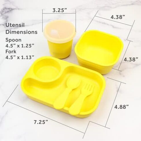 Re-Play 5pc Tiny Dining Set Feeding Supplies for Babies and Toddlers, Includes Food Tray, Cup, Bowl, Utensils, Made in USA from BPA Free Recycled Milk Jugs, Microwave & Dishwasher Safe - Sky in Saudi Arabia