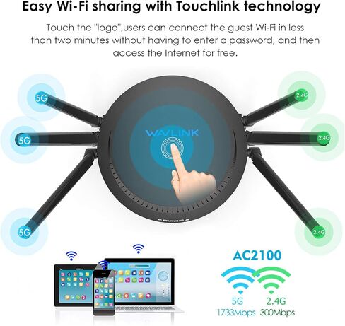 WAVLINK AC2100 WiFi Router Dual Band Wireless Internet Router, 5 x 10/100/1000Mbps Gigabit Ethernet Ports, USB 3.0 Port, Supports Guest WiFi, Access Point Mode, IPv4 and Parental Controls in Kuwait