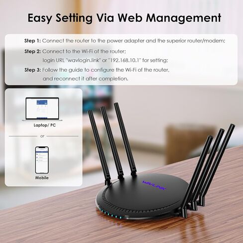 WAVLINK AC2100 WiFi Router Dual Band Wireless Internet Router, 5 x 10/100/1000Mbps Gigabit Ethernet Ports, USB 3.0 Port, Supports Guest WiFi, Access Point Mode, IPv4 and Parental Controls in Kuwait