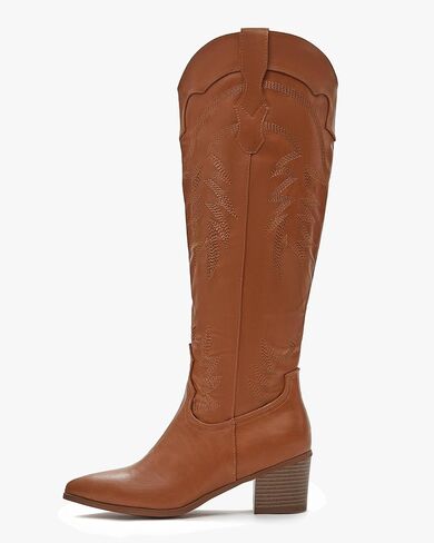Coutgo Womens Cowgirl Boots Western Knee High Tall Boots Embroidered Chunky Heel Pointed Toe Zipper Dress Boots in Saudi Arabia