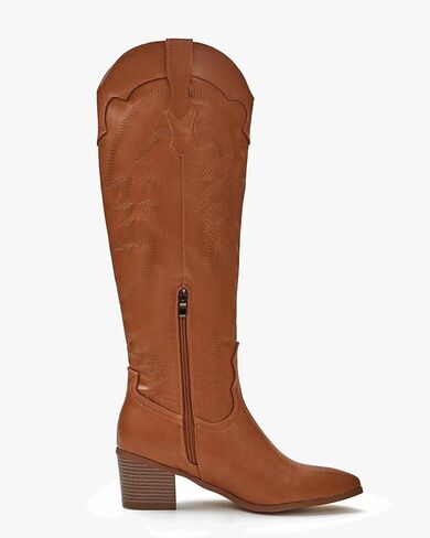 Coutgo Womens Cowgirl Boots Western Knee High Tall Boots Embroidered Chunky Heel Pointed Toe Zipper Dress Boots in Saudi Arabia