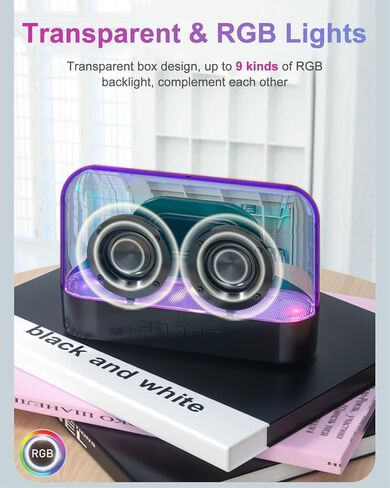 سماعات بلوتوث لاسلكية محمولة K9 5.2، سماعات كمبيوتر شفافة RGB TWS مع محيط ستيريو HiFi 2.0، تدوم 18 ساعة طويلة، بطاقة FM/Type-C/TF متعددة الطرق للعب للكمبيوتر المحمول، أسود in Kuwait
