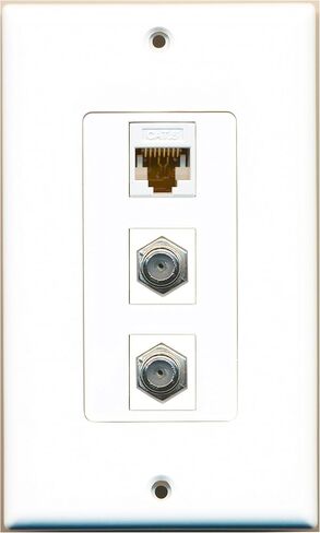 RiteAV 2 Port Coax Cable TV- F-Type 1 Port Cat6 Ethernet White Wall Plate OVERSIZED in Saudi Arabia