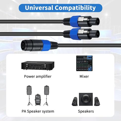 Poyiccot Speakon Splitter Cable 1 Female to 2 Male Speaker Break Out Cable, 22 AWG Speakon Extension Cable for DJ PA Stage Loudspeaker Amplifier Copper Cord with Twist Lock, 1.5ft in Saudi Arabia