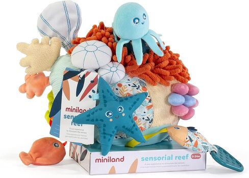 Miniland Sensorial Reef. Plush Rattle Toy for Infant and Toddlers with Many Different Sensory Stimulations. Fully Washable for Baby Teething. 2023 Toty Finalist. in Saudi Arabia