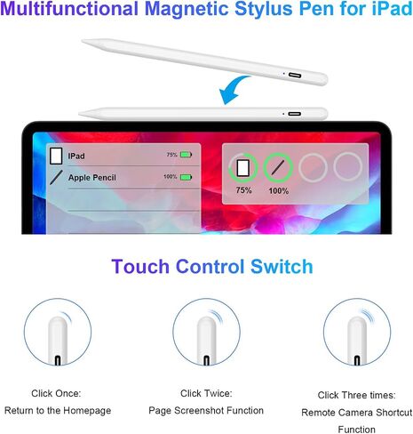 Stylus Pen for iPad 2018-2024,Bluetooth Apple iPad Pencil Compatible with iPad 10/9/8/7th Gen,iPad Mini 6/5th,iPad Air 3-5th,iPad Pro 11''/12,9'',iPad Stylus with 3 Nibs,Magnetic Wireless Charge,Black in Saudi Arabia