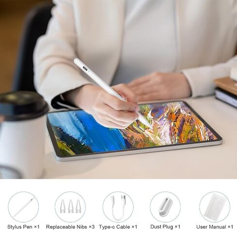 Stylus Pen for iPad 2018-2024,Bluetooth Apple iPad Pencil Compatible with iPad 10/9/8/7th Gen,iPad Mini 6/5th,iPad Air 3-5th,iPad Pro 11''/12,9'',iPad Stylus with 3 Nibs,Magnetic Wireless Charge,Black in Saudi Arabia