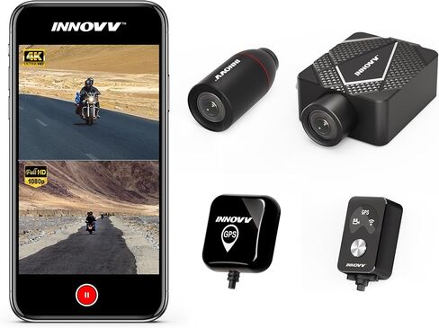 K5 Motorcycle Dash Cam Front and Rear, 4K UHD+1080P, IP67 Waterproof Motorcycle Camera with GPS, Night Vision, Faster 5GWi-Fi, 24H Parking Mode, Loop Record, Support 512G(SD card not included) in Saudi Arabia