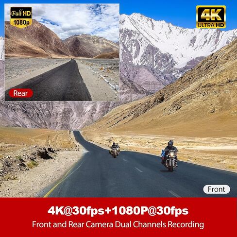 K5 Motorcycle Dash Cam Front and Rear, 4K UHD+1080P, IP67 Waterproof Motorcycle Camera with GPS, Night Vision, Faster 5GWi-Fi, 24H Parking Mode, Loop Record, Support 512G(SD card not included) in Saudi Arabia
