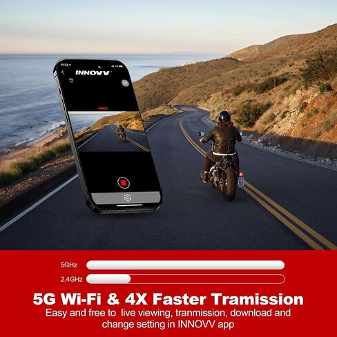 K5 Motorcycle Dash Cam Front and Rear, 4K UHD+1080P, IP67 Waterproof Motorcycle Camera with GPS, Night Vision, Faster 5GWi-Fi, 24H Parking Mode, Loop Record, Support 512G(SD card not included) in Saudi Arabia