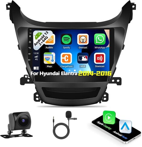 2G+64G Android 13 Car Stereo for Hyundai Elantra 2014-2016 with Wireless Apple Carplay Android Auto,9" HD Touchscreen Car Radio with GPS Navigation WiFi Bluetooth FM/RDS Daul USB SWC AHD Backup Camera in Saudi Arabia