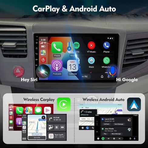 ستيريو سيارة 9 بوصة IPS تعمل باللمس Android 12 لسيارة Honda Civic 2012-2015 مع CarPlay اللاسلكي وAndroid Auto 2+32 جيجابايت راديو السيارة، يدعم نظام تحديد المواقع العالمي (GPS)، واي فاي، بلوتوث، راديو FM، كاميرا احتياطية، SWC، USB مزدوج in Kuwait