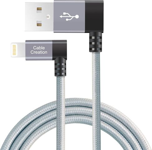 CableCreation كابل شاحن iPhone 90 درجة 4FT/1.2m، كابل USB إلى Lightning بزاوية يسرى مجدول معتمد من MFi، سلك شحن USB Lightning لأجهزة iPhone 14/13/12/11، X، 8 Plus، 7، 6S، iPad، رمادي فلكي in Saudi Arabia