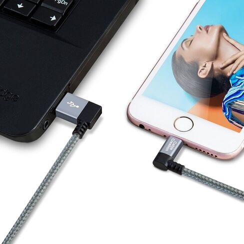 CableCreation كابل شاحن iPhone 90 درجة 4FT/1.2m، كابل USB إلى Lightning بزاوية يسرى مجدول معتمد من MFi، سلك شحن USB Lightning لأجهزة iPhone 14/13/12/11، X، 8 Plus، 7، 6S، iPad، رمادي فلكي in Saudi Arabia