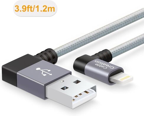 CableCreation كابل شاحن iPhone 90 درجة 4FT/1.2m، كابل USB إلى Lightning بزاوية يسرى مجدول معتمد من MFi، سلك شحن USB Lightning لأجهزة iPhone 14/13/12/11، X، 8 Plus، 7، 6S، iPad، رمادي فلكي in Saudi Arabia