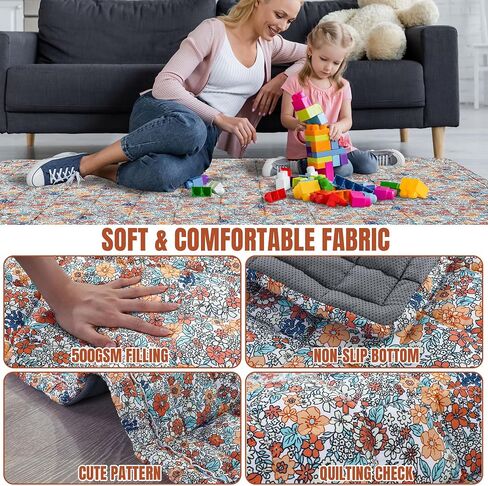 Thick Cotton 50x50 Baby Play Mat for Playpen, Soft Cushioning Playpen Baby Mat for Kids Toddler Crawling and Playing,Machine Washable Mat and Foldable for Easy Store in Saudi Arabia