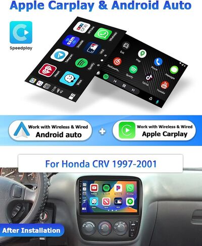 لهوندا CRV 1997-2001 Android Car Stereo Radio Dash Kit، مع Apple Carplay Android Auto Hikity 2+64GB 9 بوصة تعمل باللمس راديو GPS WiFi Bluetooth Mirror Link SWC كاميرا احتياطية، أسود in Saudi Arabia