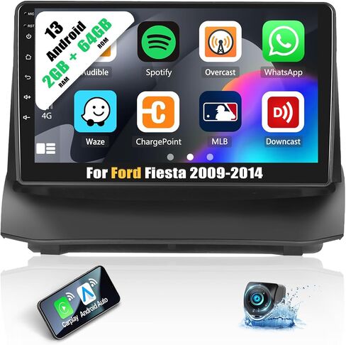 [2+64G] ستيريو سيارة Android 13 لسيارة Ford Fiesta 2009-2014 مع Apple Carplay&Android Auto، راديو سيارة بشاشة تعمل باللمس 9 بوصة مع مرآة Link GPS WiFi Bluetooth FM/RDS SWC Dual USB/AUX-in+كاميرا احتياطية in Saudi Arabia