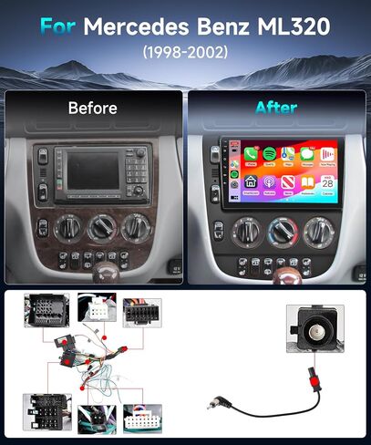 2G+64G Android Car Radio for Mercedes Benz ML320 1998-2002 with Wireless Carplay Android Auto Mirror Link,Podofo 9'' Touch Screen Car Stereo with Canbus BT FM GPS WiFi Backup Camera in Saudi Arabia
