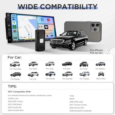 Wireless CarPlay Adapter for Apple iPhone Converts Wired to Wireless Car Play Dongle for Wireless, for Cars Model 2017+ & iOS 12+ Stable Fast Connection for Wireless Car Play Dongle in Kuwait