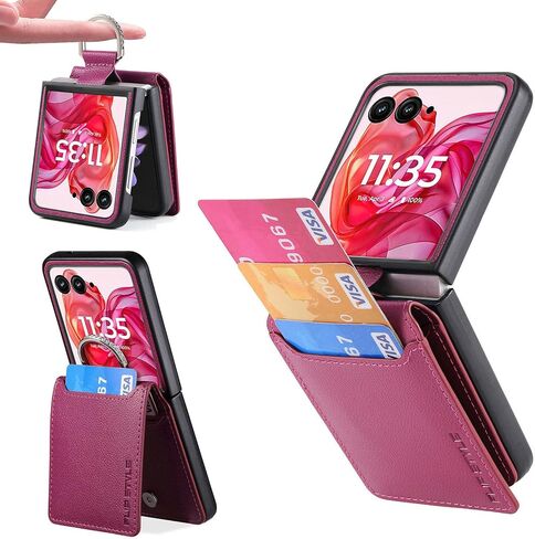 Compatible for Motorola Razr+ 2024 Case Wallet with Card Holder,Luxury PU Leather Protective Phone Case Kickstand Full Coverage Pocket Ring Case for Motorola Razr Plus 2024,Moto Razr 50 Ultra Black in Kuwait