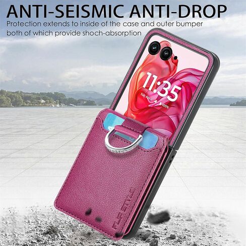 Compatible for Motorola Razr+ 2024 Case Wallet with Card Holder,Luxury PU Leather Protective Phone Case Kickstand Full Coverage Pocket Ring Case for Motorola Razr Plus 2024,Moto Razr 50 Ultra Black in Kuwait