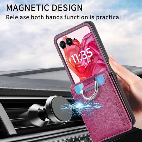 Compatible for Motorola Razr+ 2024 Case Wallet with Card Holder,Luxury PU Leather Protective Phone Case Kickstand Full Coverage Pocket Ring Case for Motorola Razr Plus 2024,Moto Razr 50 Ultra Black in Kuwait