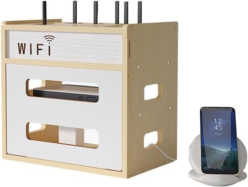 Wooden Router Shelf, Desktop WiFi Router Storage Box Modem Rack, Power Router Fences Standing Shelf Units, Cable Management Hider Box Organizer for Office and Home (Cherry Wood) in Saudi Arabia
