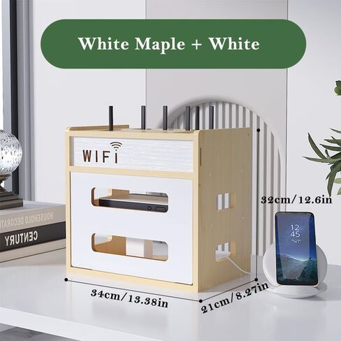 Wooden Router Shelf, Desktop WiFi Router Storage Box Modem Rack, Power Router Fences Standing Shelf Units, Cable Management Hider Box Organizer for Office and Home (Cherry Wood) in Saudi Arabia
