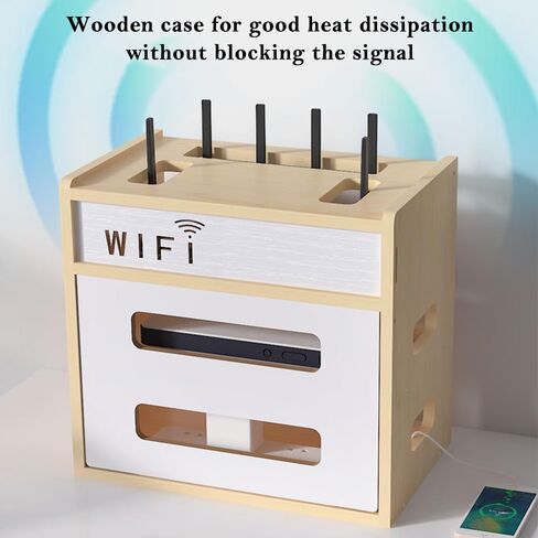 Wooden Router Shelf, Desktop WiFi Router Storage Box Modem Rack, Power Router Fences Standing Shelf Units, Cable Management Hider Box Organizer for Office and Home (Cherry Wood) in Saudi Arabia