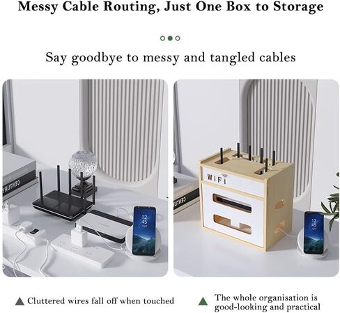 Wooden Router Shelf, Desktop WiFi Router Storage Box Modem Rack, Power Router Fences Standing Shelf Units, Cable Management Hider Box Organizer for Office and Home (Cherry Wood) in Saudi Arabia