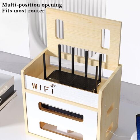 Wooden Router Shelf, Desktop WiFi Router Storage Box Modem Rack, Power Router Fences Standing Shelf Units, Cable Management Hider Box Organizer for Office and Home (Cherry Wood) in Saudi Arabia