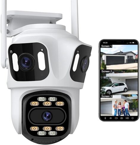 كاميرا مراقبة ثلاثية العدسات بدقة 4K بدقة 8 ميجابكسل وثلاث عدسات واي فاي، كاميرات مراقبة تسجيل لاسلكية 24/7 مع تتبع تلقائي للإنسان، كشف الحركة، ليلة كاملة الألوان، صوت ثنائي الاتجاه، تطبيق iCsee in Kuwait