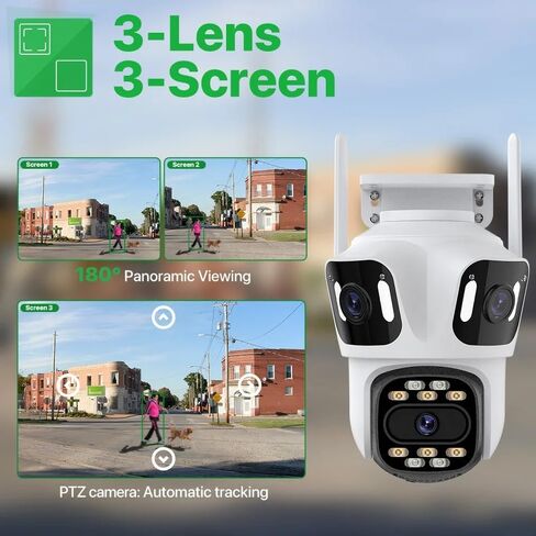 كاميرا مراقبة ثلاثية العدسات بدقة 4K بدقة 8 ميجابكسل وثلاث عدسات واي فاي، كاميرات مراقبة تسجيل لاسلكية 24/7 مع تتبع تلقائي للإنسان، كشف الحركة، ليلة كاملة الألوان، صوت ثنائي الاتجاه، تطبيق iCsee in Kuwait